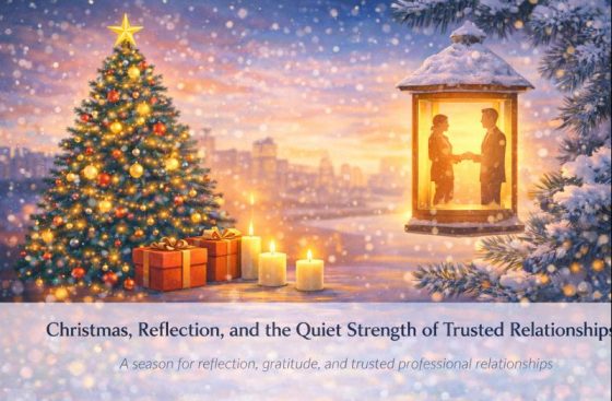 Subtle Christmas-themed illustration reflecting trust and long-term professional relationships