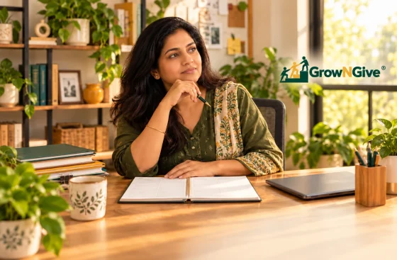 Illustrative scene of a business owner pausing to review her working week and priorities.